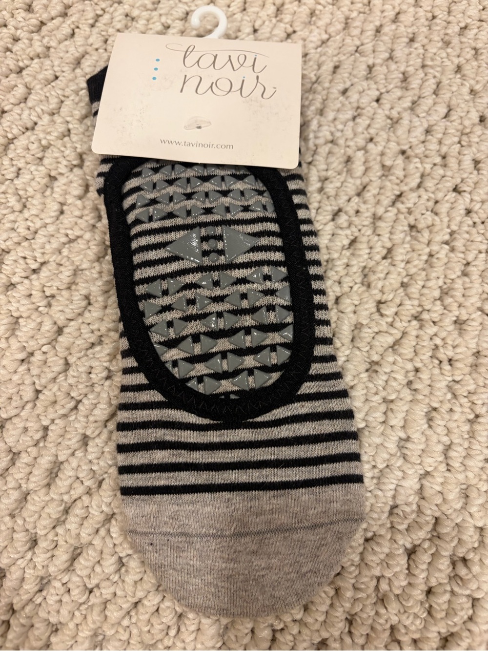 Tavi Noir Women’s No-Show Grip Socks - Black & Gray Stripe